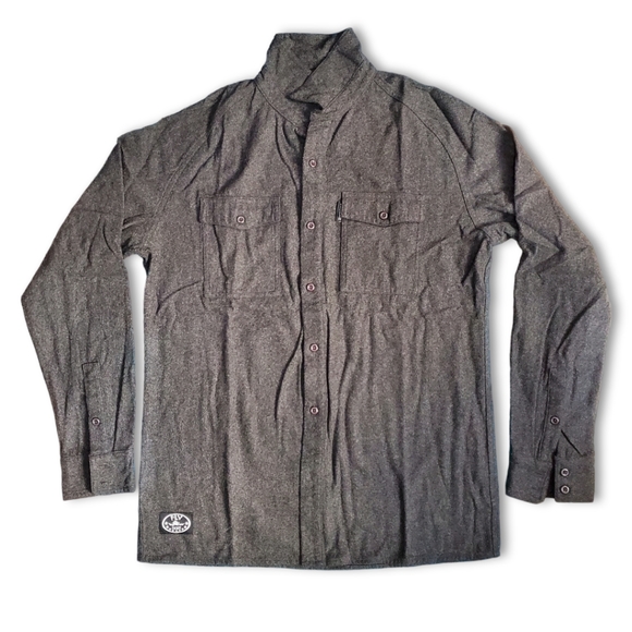 Fly Society Button Down Wool Blend Shirt Dark Grey Size M - Picture 1 of 4